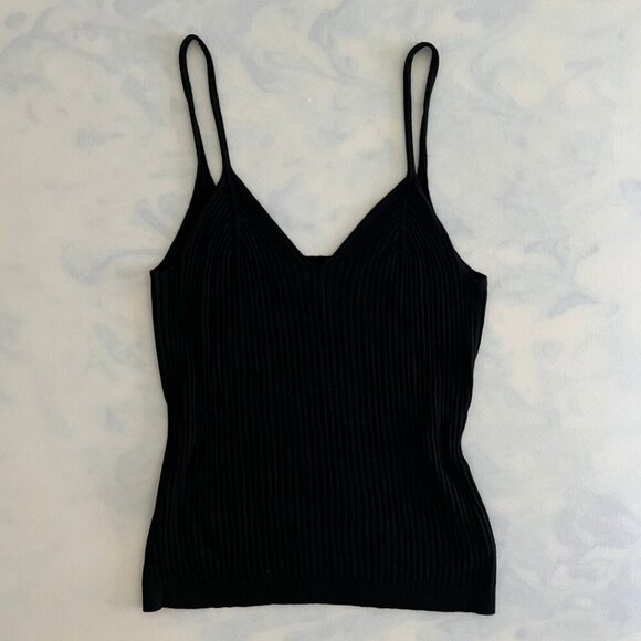 Anthropologie Basic Ribbed Black Spaghetti Strap Tank Top - Picture 1 of 5